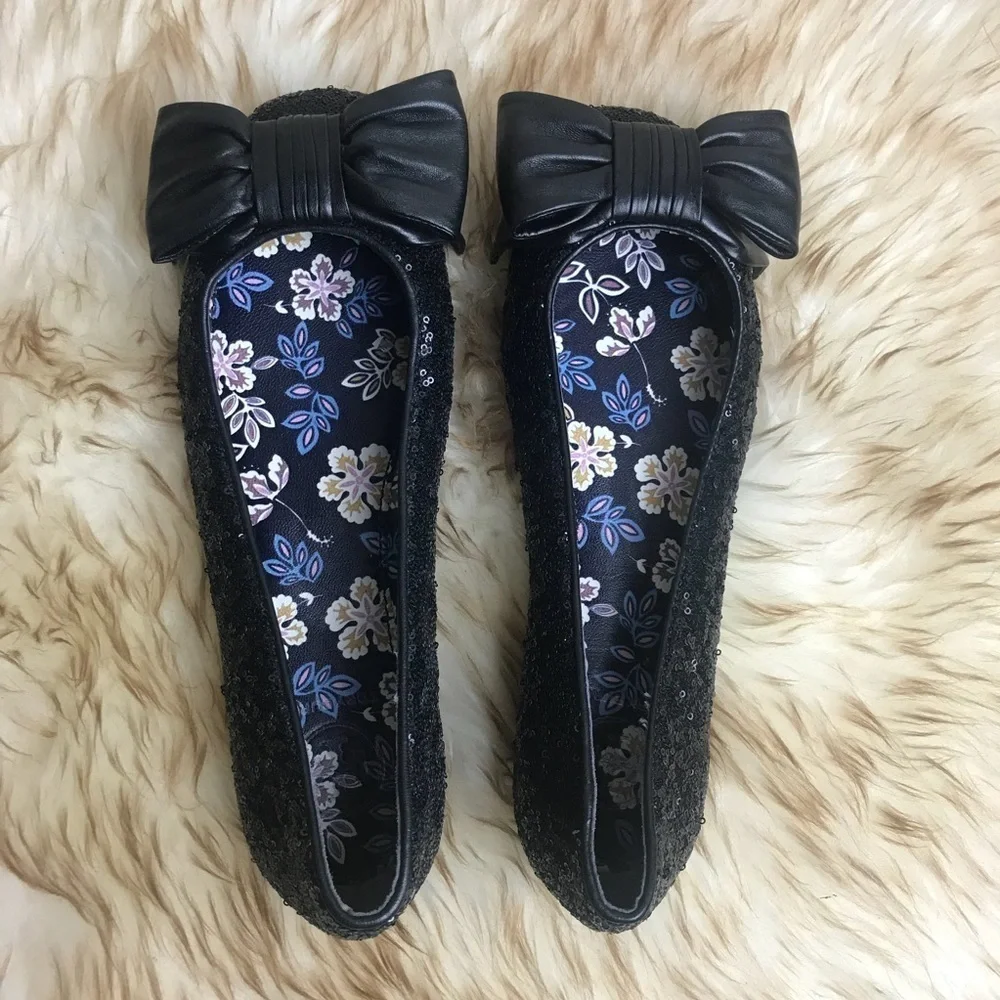 Tory Burch Ballet Sequin Divine Bow Flats Ballerina Sparkly Holiday Bling